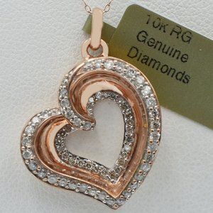 Genuine 1.80 Cts Diamonds Heart Pendant 10K Rose Gold